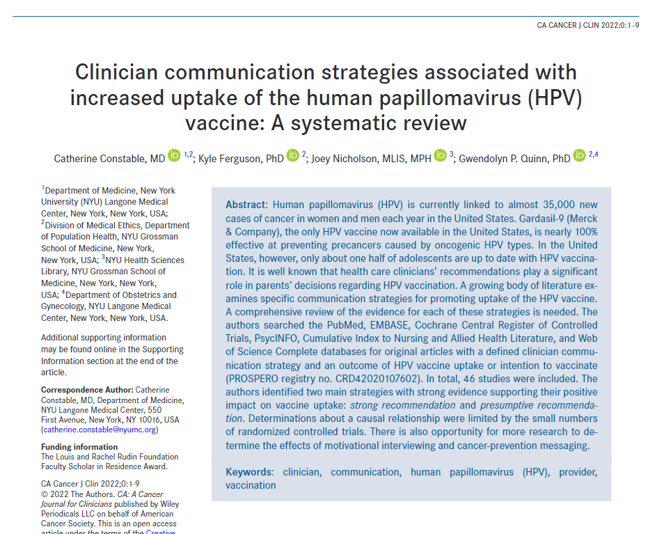 CAonline: Clinician recommendation is robustly associated with #HPV vaccine...