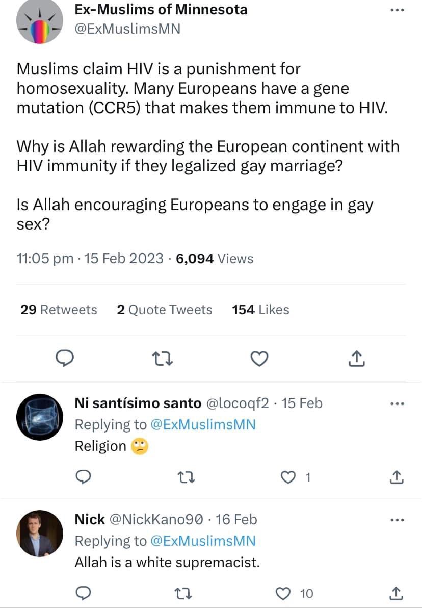 @vijalgope: Muslims claim HIV is a punishment for homosexuality. Many Europ...