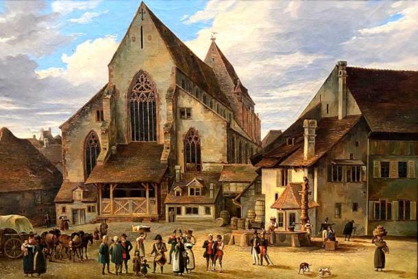 1835, when the Barfüsser Church was used as a warehouse (public domain)