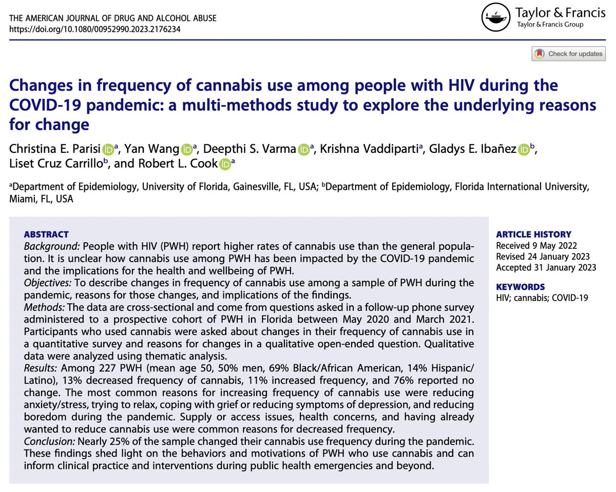 @AJDAAJournal: Changes in frequency of #cannabis use among people with HIV ...